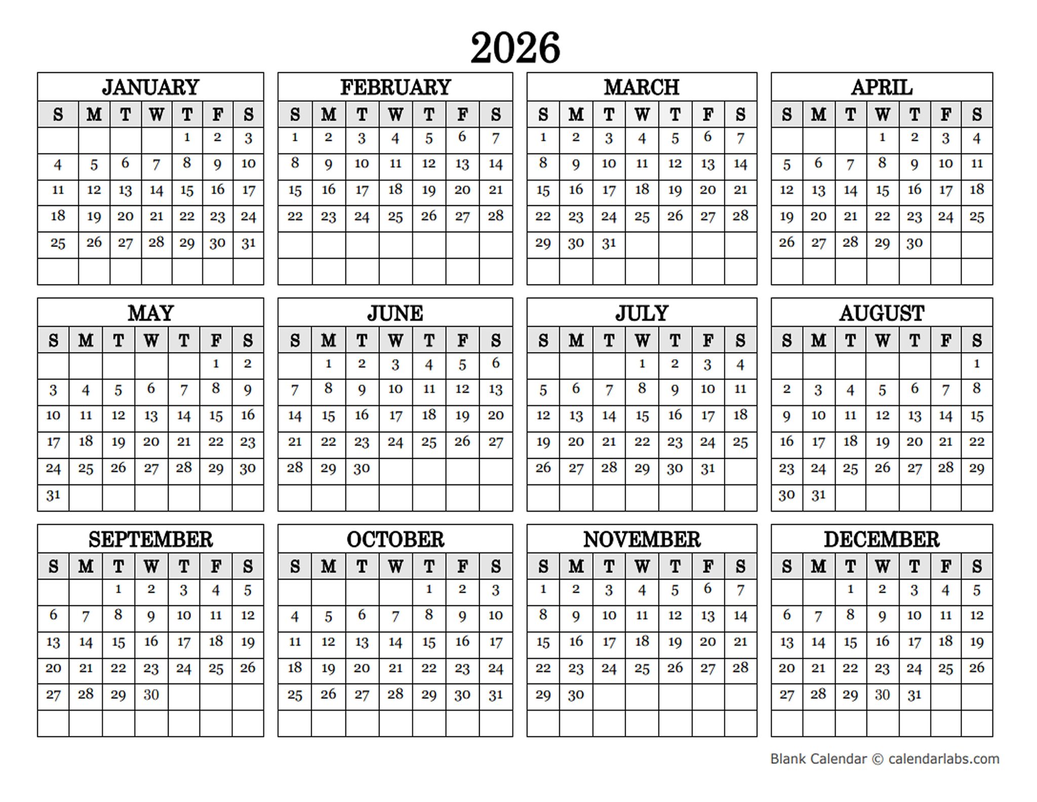 FREE 2026 YEARLY CALENDAR PRINTABLE ONE PAGE visual data 4