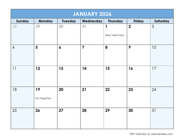 2026 Monthly PDF Calendar To Print Free Printable Templates