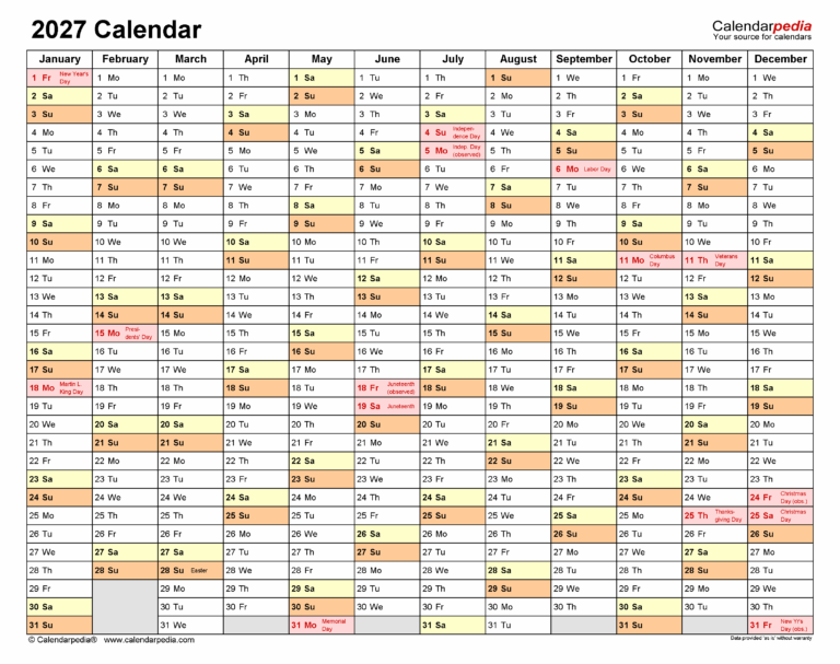 2027 Calendar Free Printable Excel Templates Calendarpedia