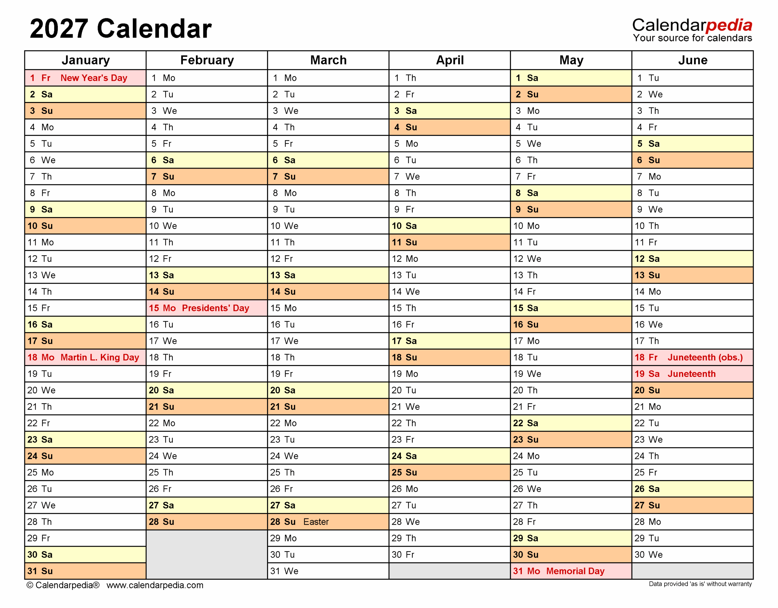 2027 Calendar Free Printable Word Templates Calendarpedia