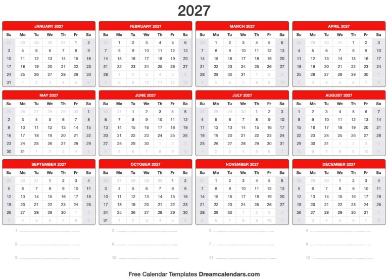 Free Printable 2027 Calendar With Holidays Us Billy K Payeur
