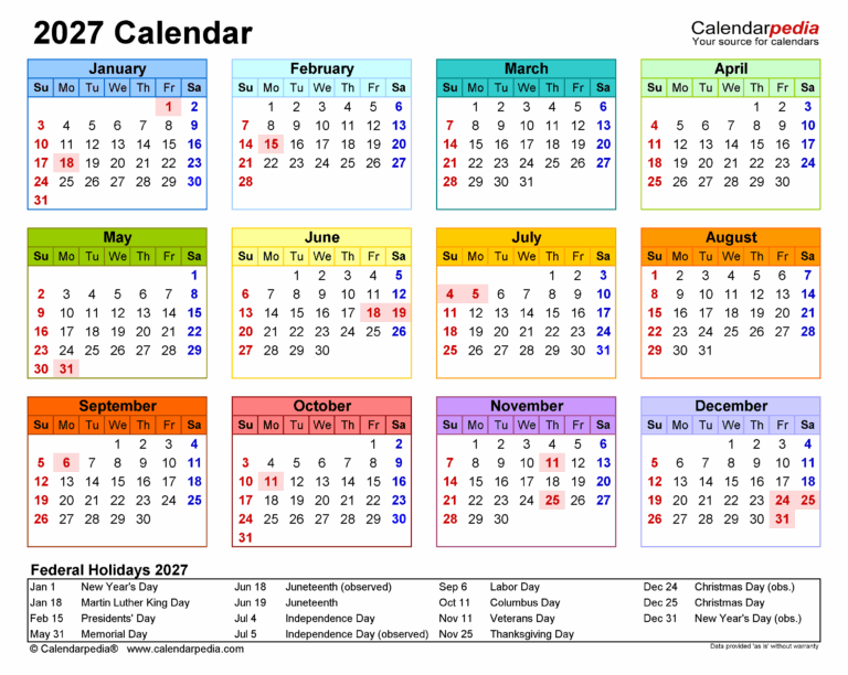 Free Printable 2027 Calendar With Holidays Us Pdf Aurora A Aguilar