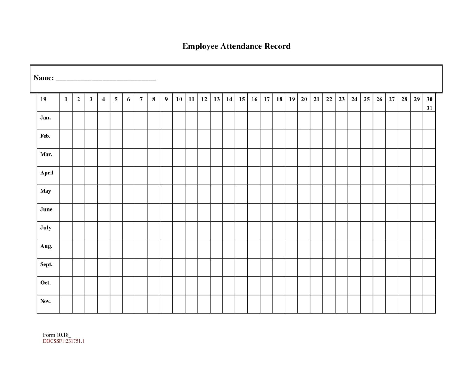 2026 Employee Attendance Calendar Printable 2026 Employee Attendance Calendar Printable