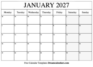 January 2027 Monthly Calendar Printable - calendar.sorteasport.com