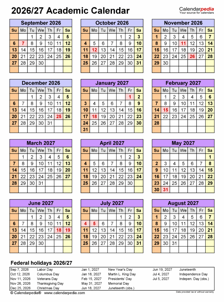 Hofstra Academic Calendar 2026 2027 Printable Pdf calendar