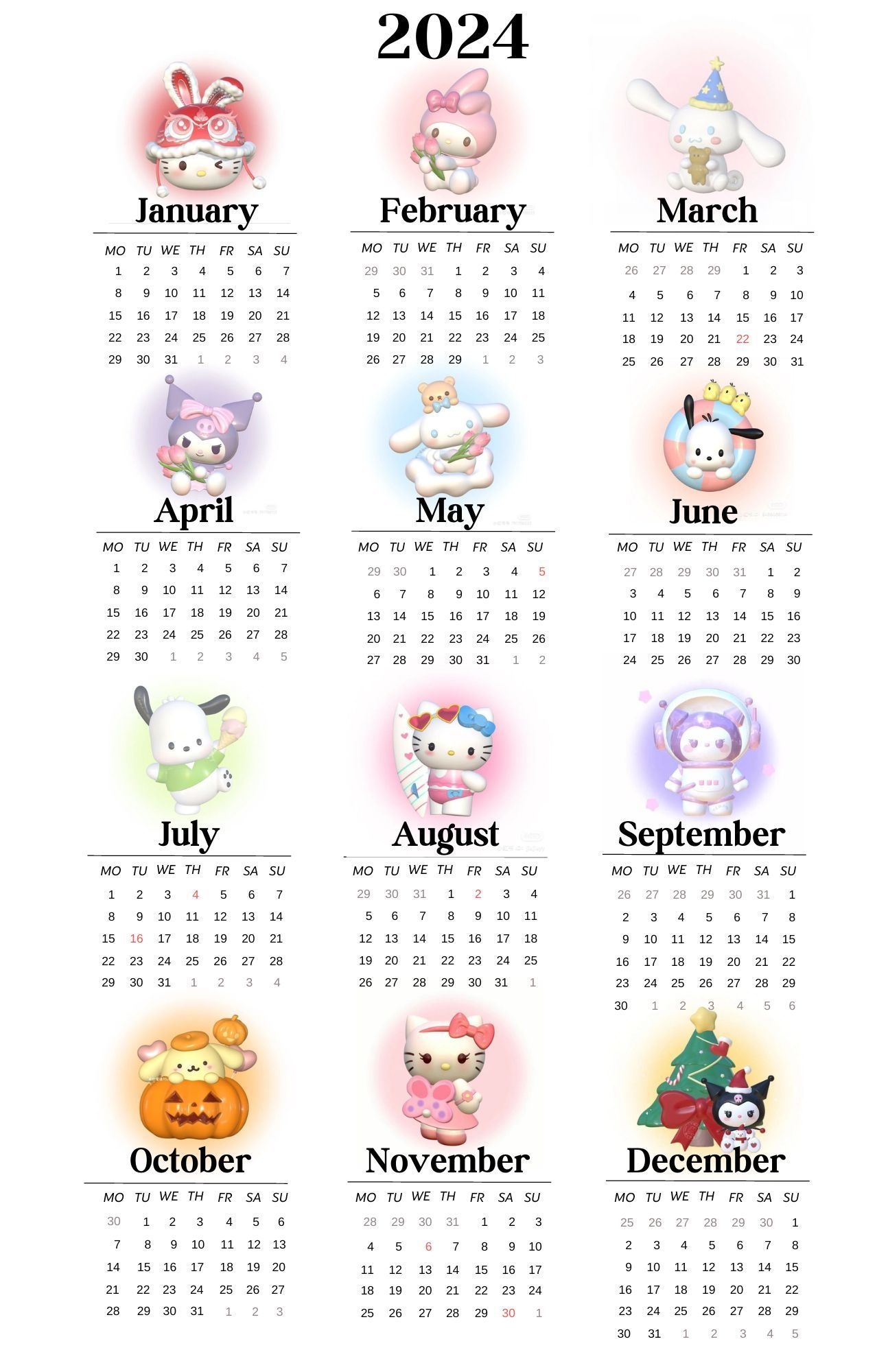 Sanrio 2024 Calender Calendar Productivity Hacks