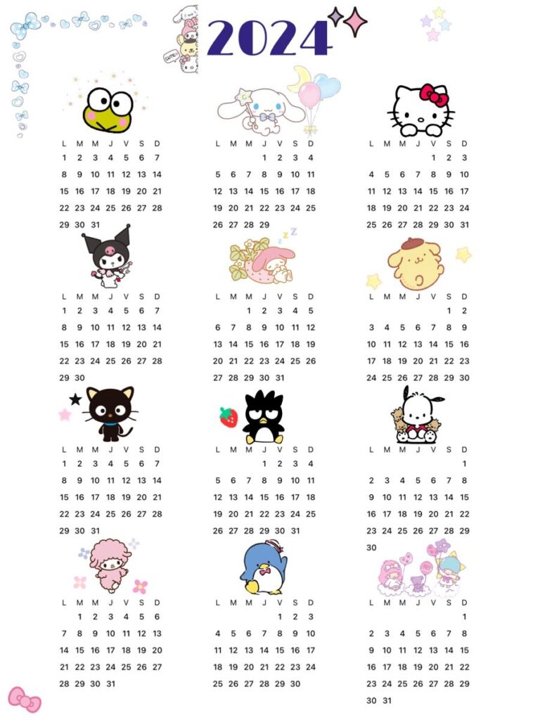 Sanrio Calendar 2024 Printable Calendar 2024 Printable Calendar 2025