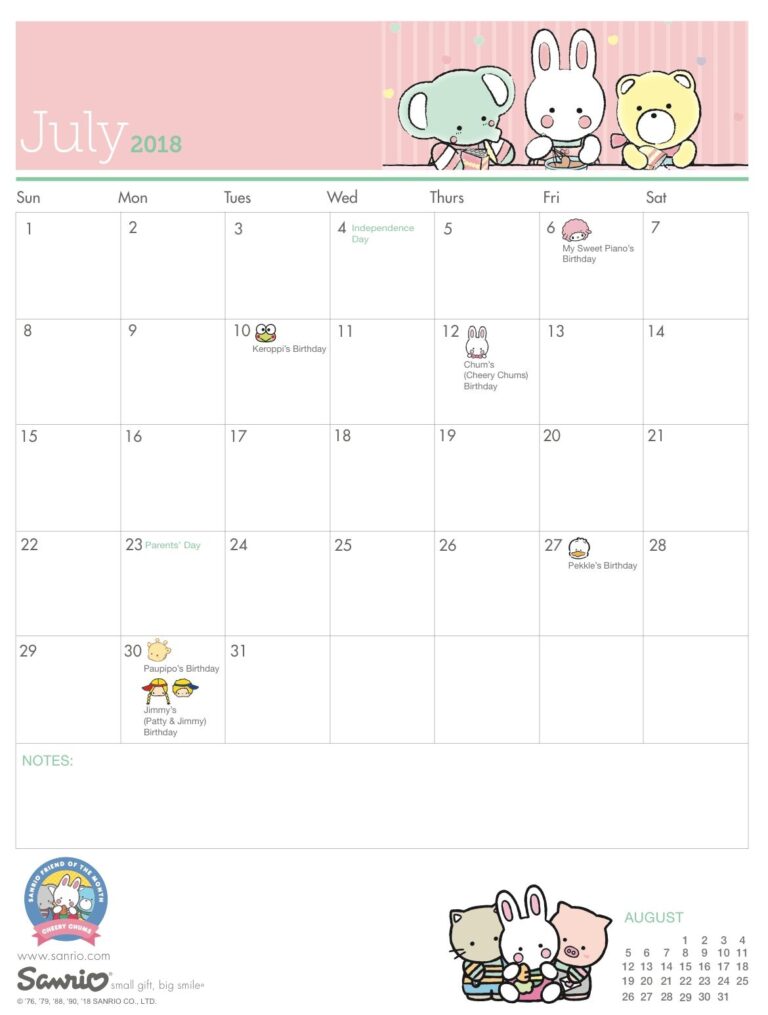 Sanrio Calendar Printable